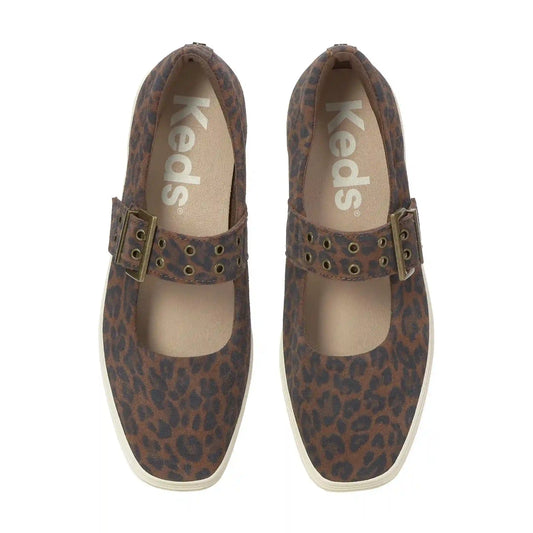 Square Toe Mary Jane Grommet Leopard Suede