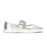 Square Toe Mary Jane Grommet Metallic Leather