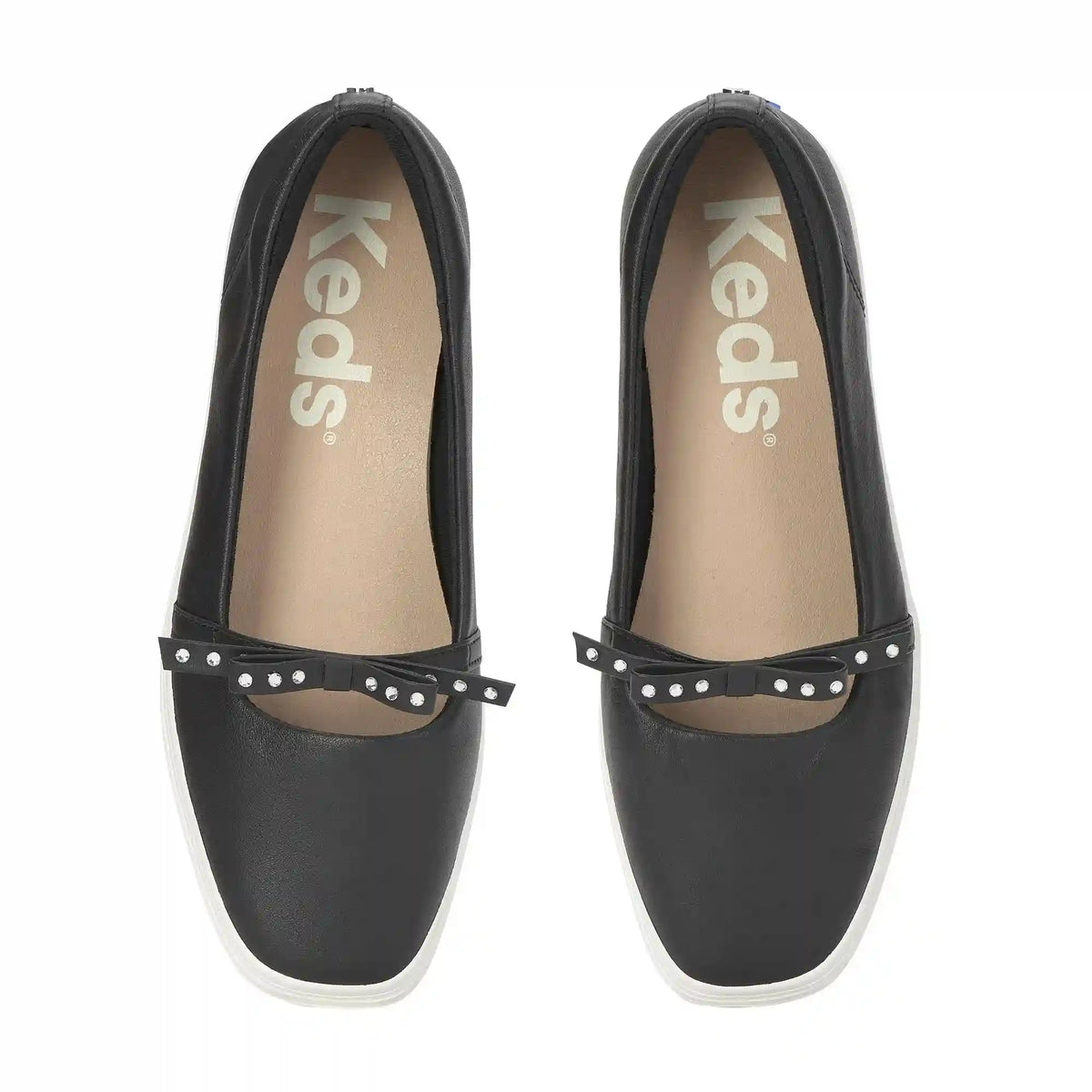 Square Toe Mini Bow Leather Rhinestones