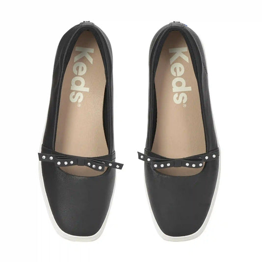 Square Toe Mini Bow Leather Rhinestones