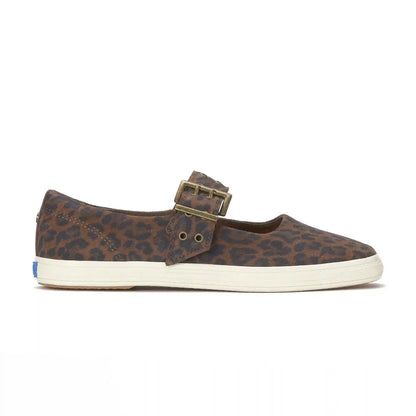 Square Toe Mary Jane Grommet Leopard Suede