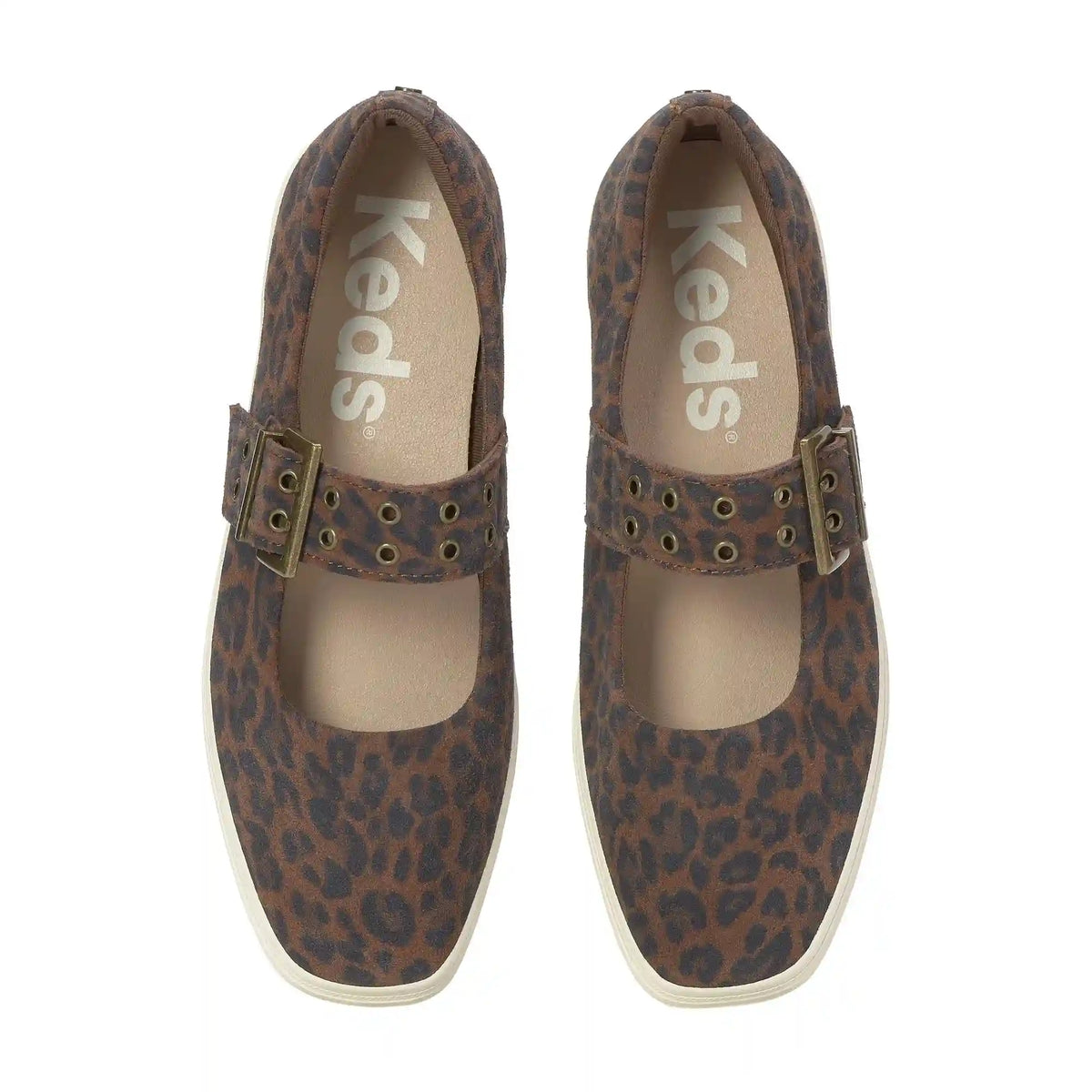 Square Toe Mary Jane Grommet Leopard Suede