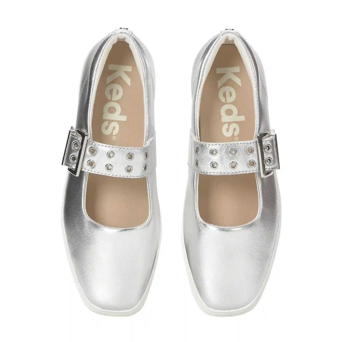 Square Toe Mary Jane Grommet Metallic Leather