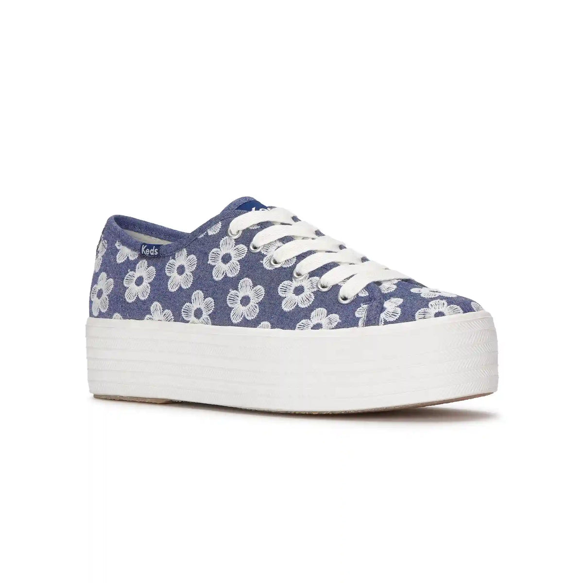Triple Up Chambray Floral Embroidery Lace-Up