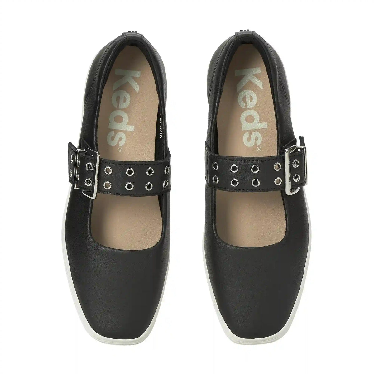 Square Toe Mary Jane Leather Grommet Buckle